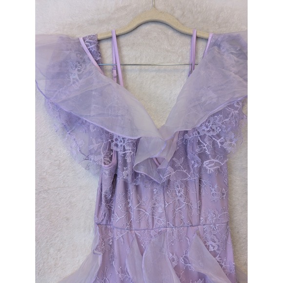 SHEIN Women's Size XS Lavender Purple Floral Lace Ruffle Maxi Dress US Size 2 - Picture 4 of 9